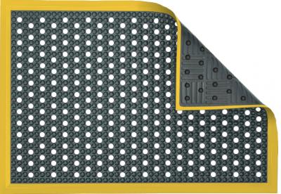 Antistatic Anti-Fatigue Floor Mat with Holes & 5 cm Yellow Bevel | AFB Complete Bubble | Dark Grey | 90 x 300 cm